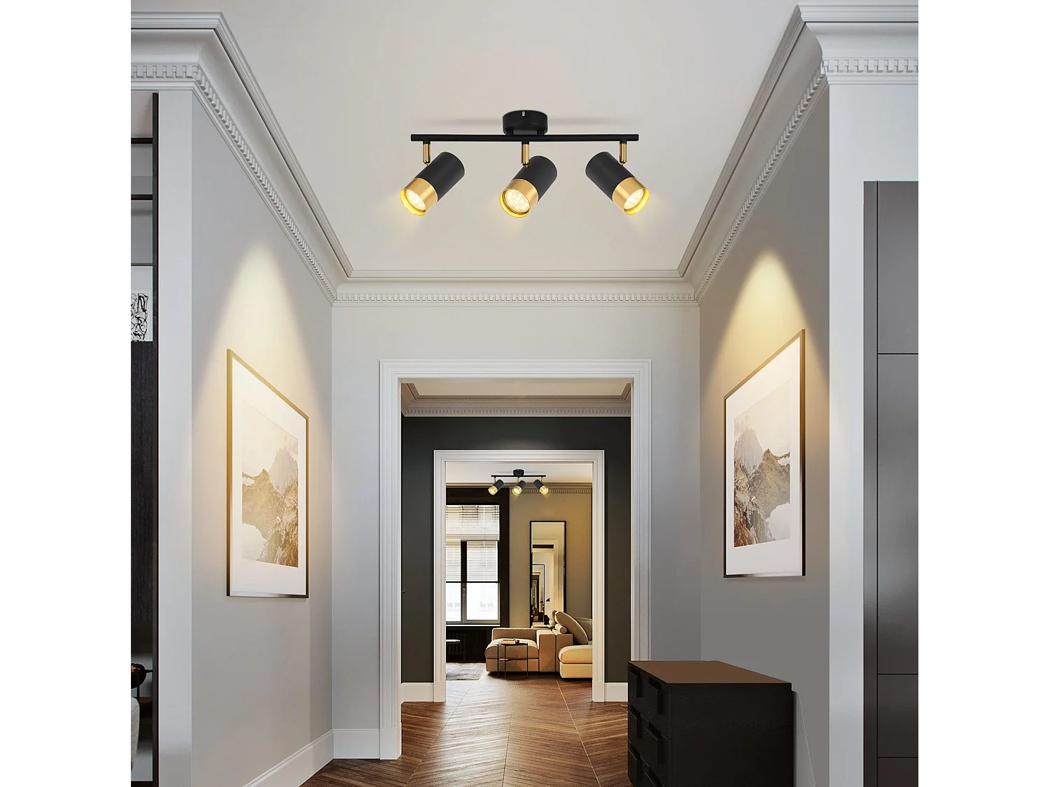 NETTLIFE Spot de plafond GU10 lampe de couloir noir or spot vintage rotatif à 350° pour salon chambre cuisine