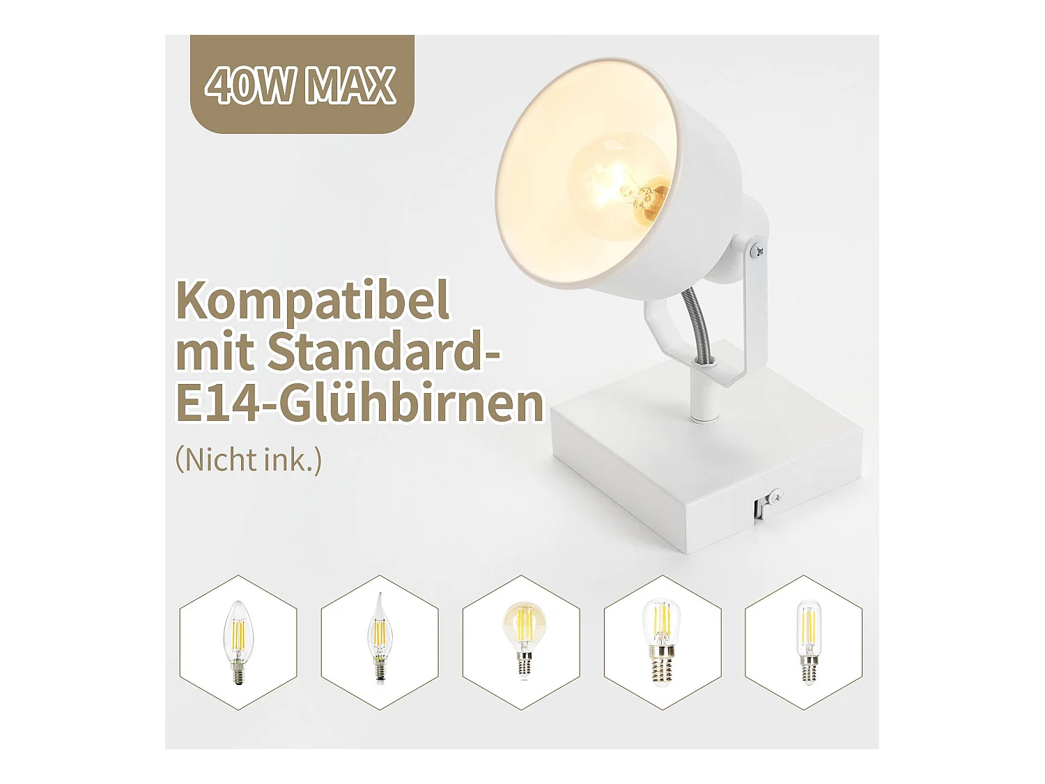 NETTLIFE Deckenstrahler 1 flammig Vintage Wandleuchte E14 hochwertiges Retro Design schwenkbar 350° MAX.40W