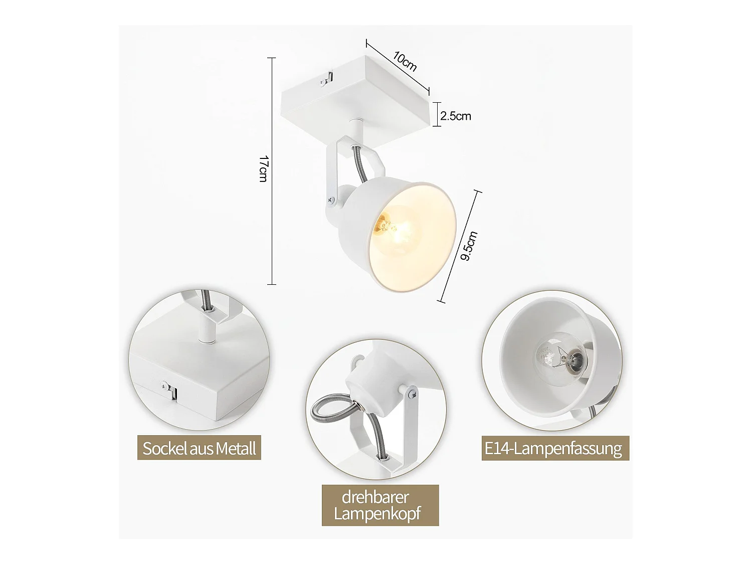 NETTLIFE Deckenstrahler 1 flammig Vintage Wandleuchte E14 hochwertiges Retro Design schwenkbar 350° MAX.40W