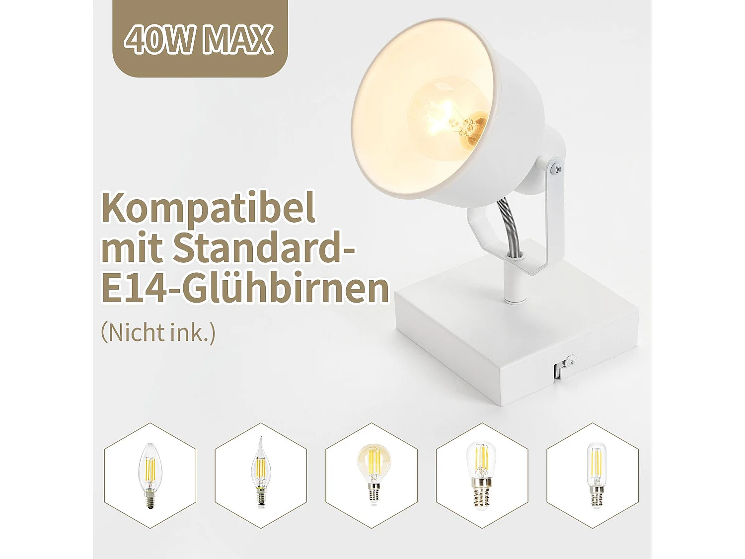 NETTLIFE Spot de plafond 1 flamme applique vintage E14 design rétro de haute qualité orientable 350° MAX.40W