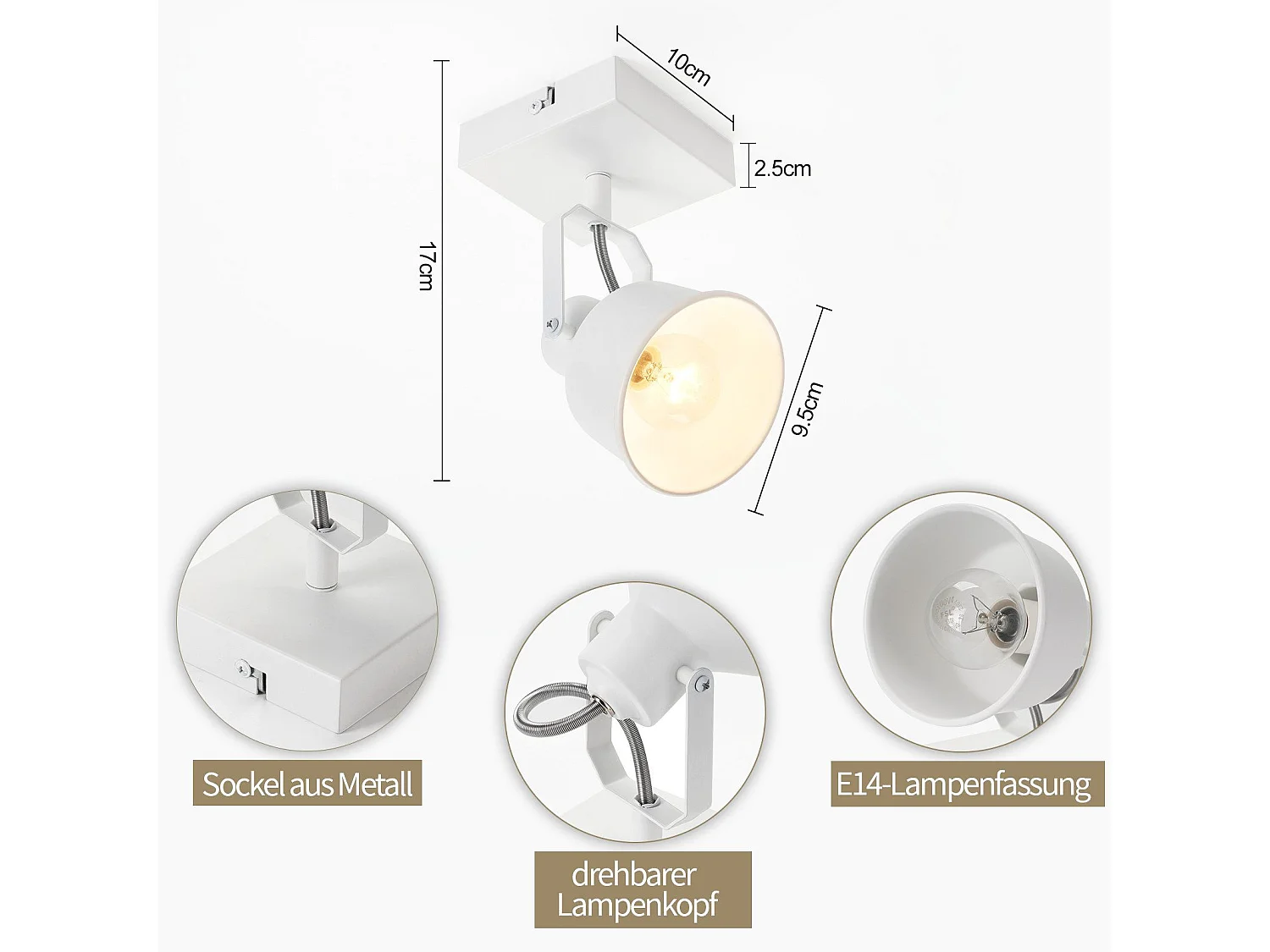 NETTLIFE Spot de plafond 1 flamme applique vintage E14 design rétro de haute qualité orientable 350° MAX.40W