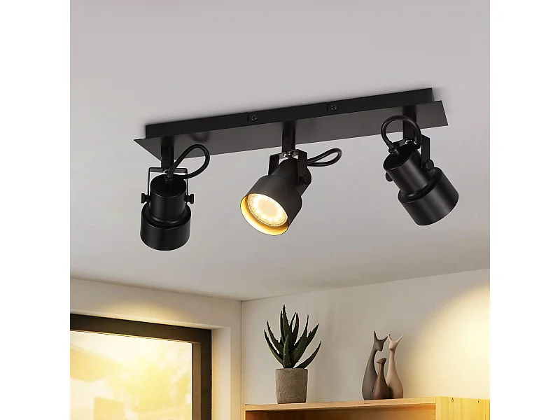 NETTLIFE Spot de Plafond Noir Plafonnier Vintage GU10 Lampe de Cuisine pour Orientable 3 Flammes Vintage 350°