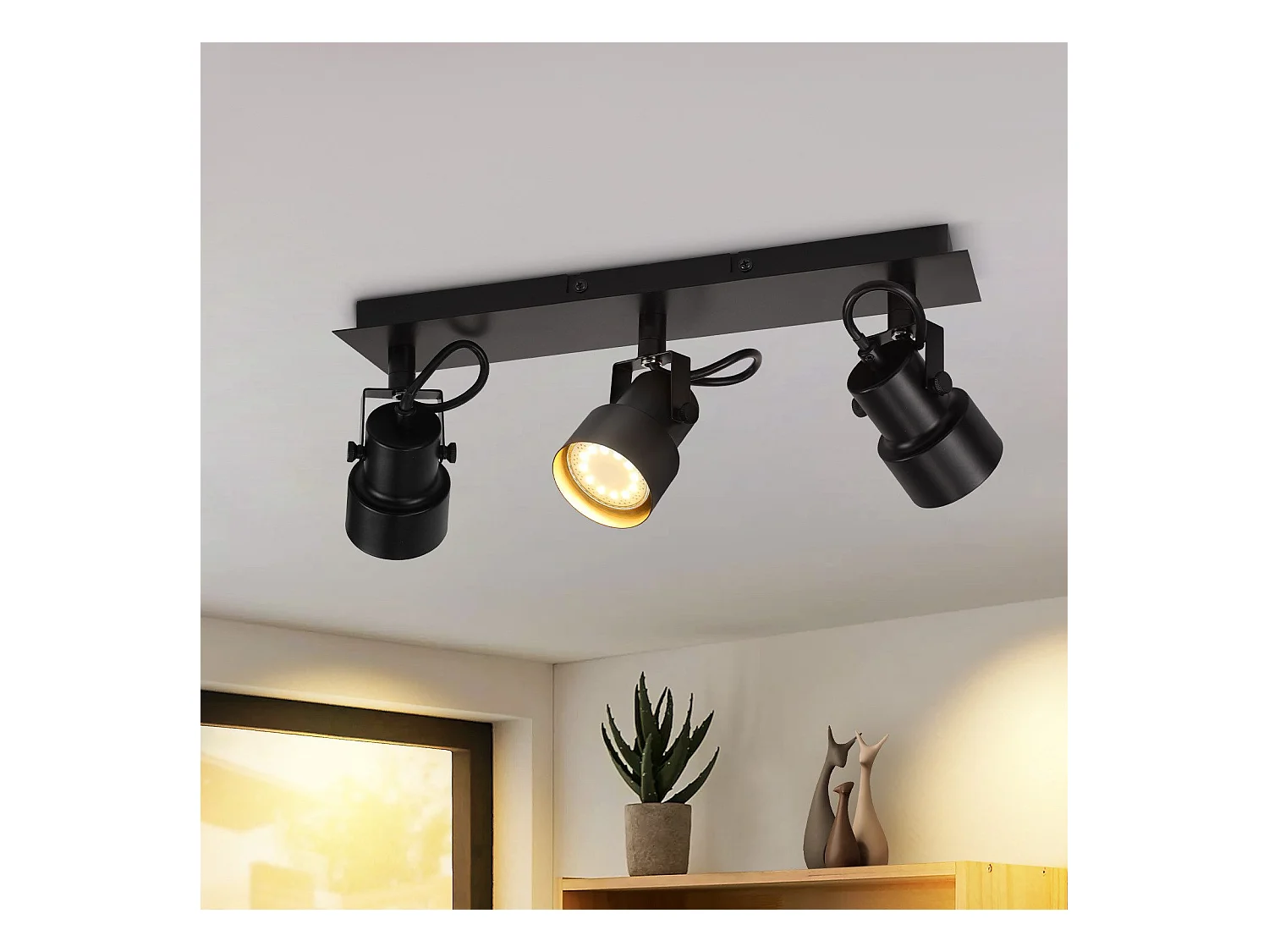 NETTLIFE Spot de Plafond Noir Plafonnier Vintage GU10 Lampe de Cuisine pour Orientable 3 Flammes Vintage 350°