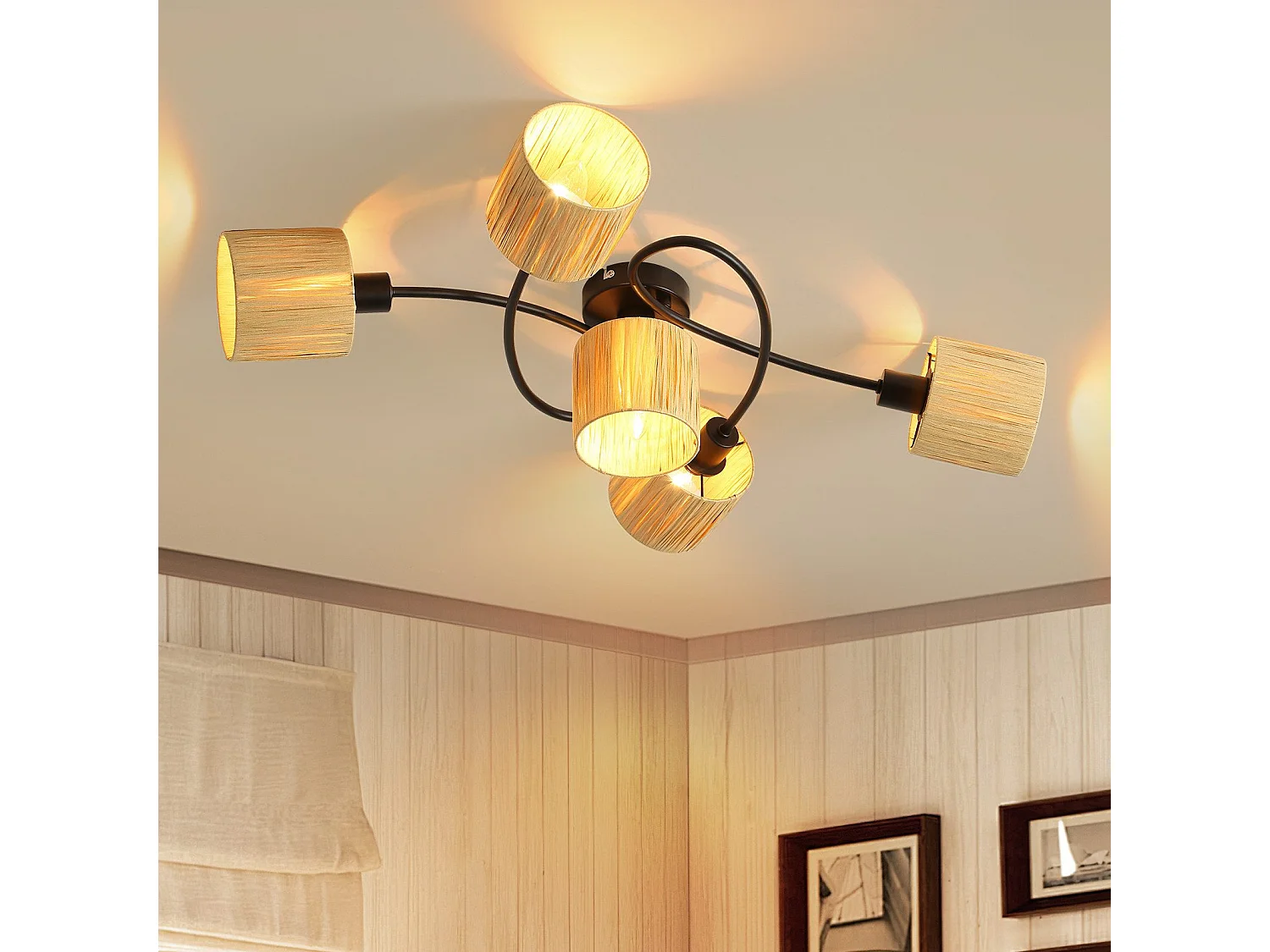 Ceiling Spot 5 Flames E14 Natural Black Ceiling Light Paper Salon