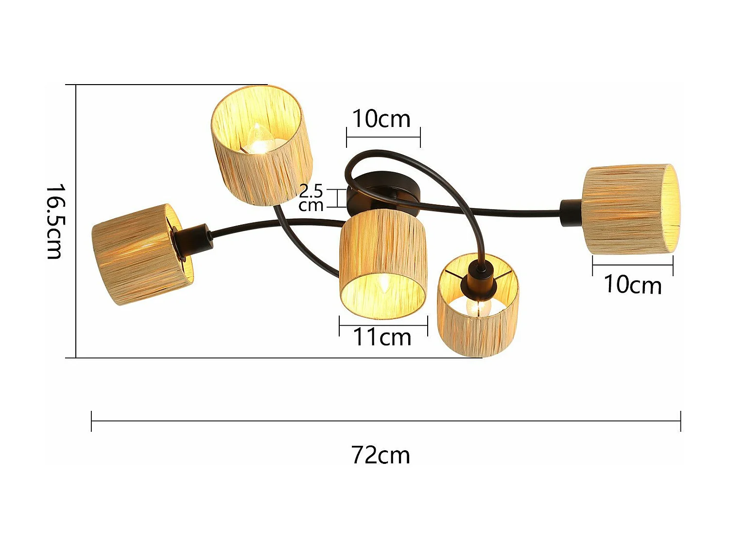 Ceiling Spot 5 Flames E14 Natural Black Ceiling Light Paper Salon