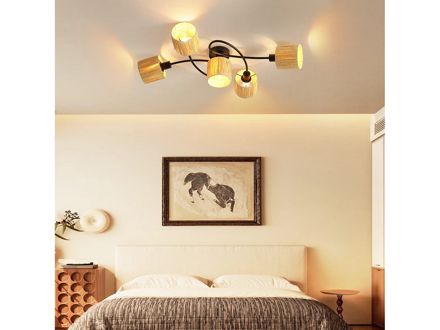 Ceiling Spot 5 Flames E14 Natural Black Ceiling Light Paper Salon