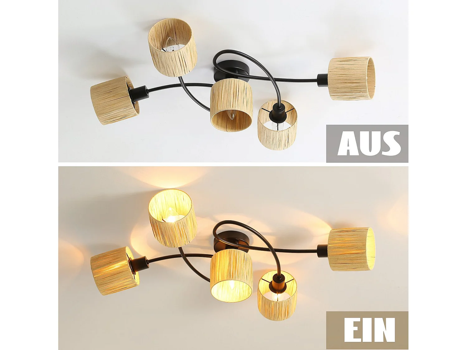 Ceiling Spot 5 Flames E14 Natural Black Ceiling Light Paper Salon