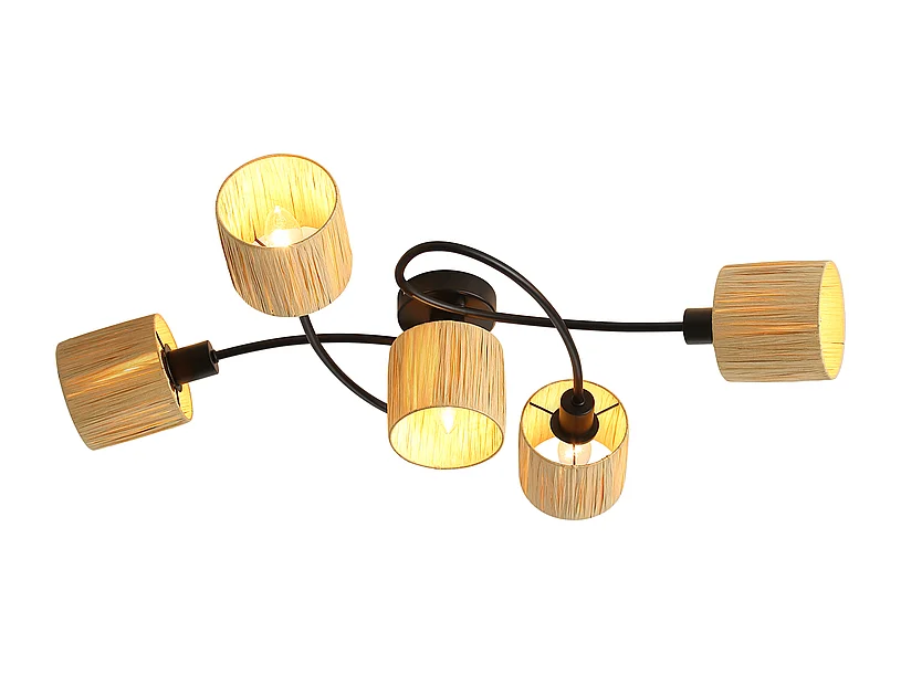 Spot De Plafond 5 Flammes E14 Noir Naturel Plafonnier Papier Salon