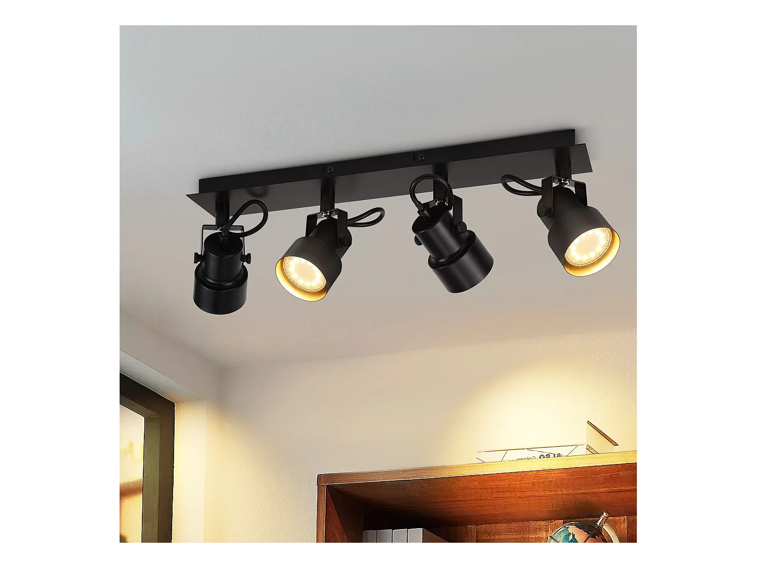 NETTLIFE Spot de Plafond Noir Plafonnier Vintage GU10 Lampe de Cuisine pour Orientable 4 Flammes Vintage 350°