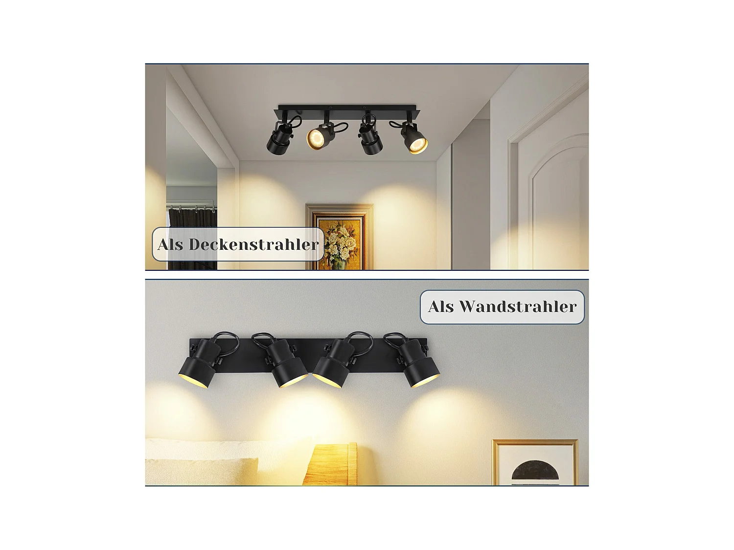 NETTLIFE Zwarte Plafondspot Vintage Plafondlamp GU10 Keukenlamp voor Verstelbare 4 Vlammen Vintage 350°