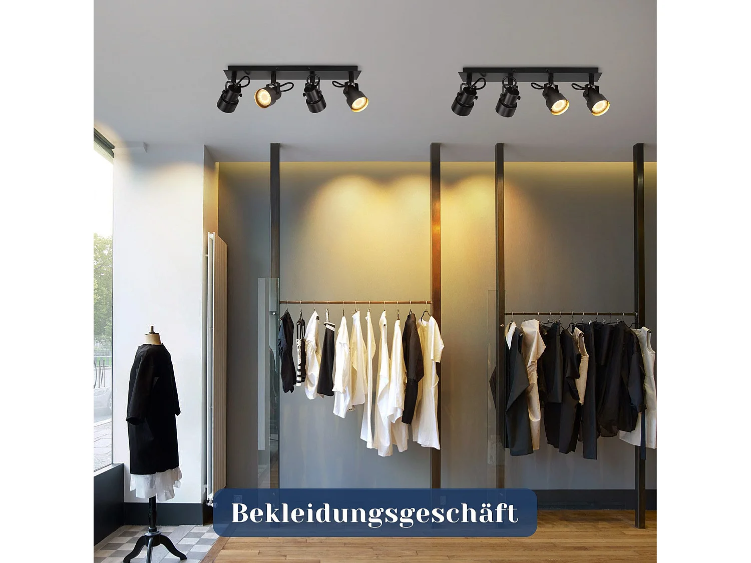 NETTLIFE Spot de Plafond Noir Plafonnier Vintage GU10 Lampe de Cuisine pour Orientable 4 Flammes Vintage 350°