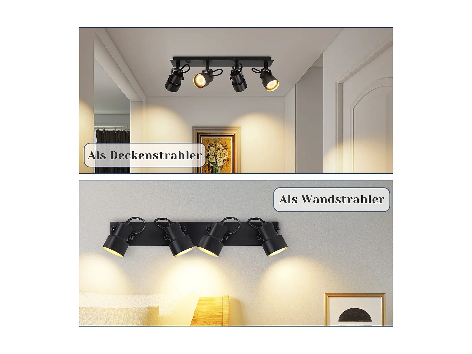 NETTLIFE Spot de Plafond Noir Plafonnier Vintage GU10 Lampe de Cuisine pour Orientable 4 Flammes Vintage 350°