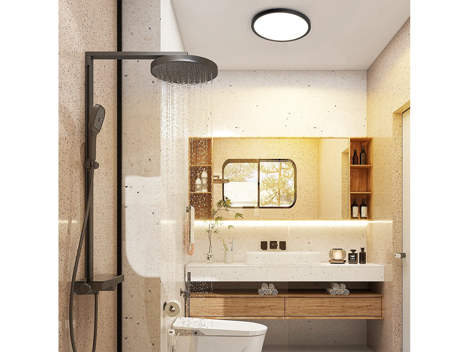 NETTLIFE Plafonnier LED Salle de bain Plat 30CM 24W Rond  Plafonnier Cuisine Non-variable