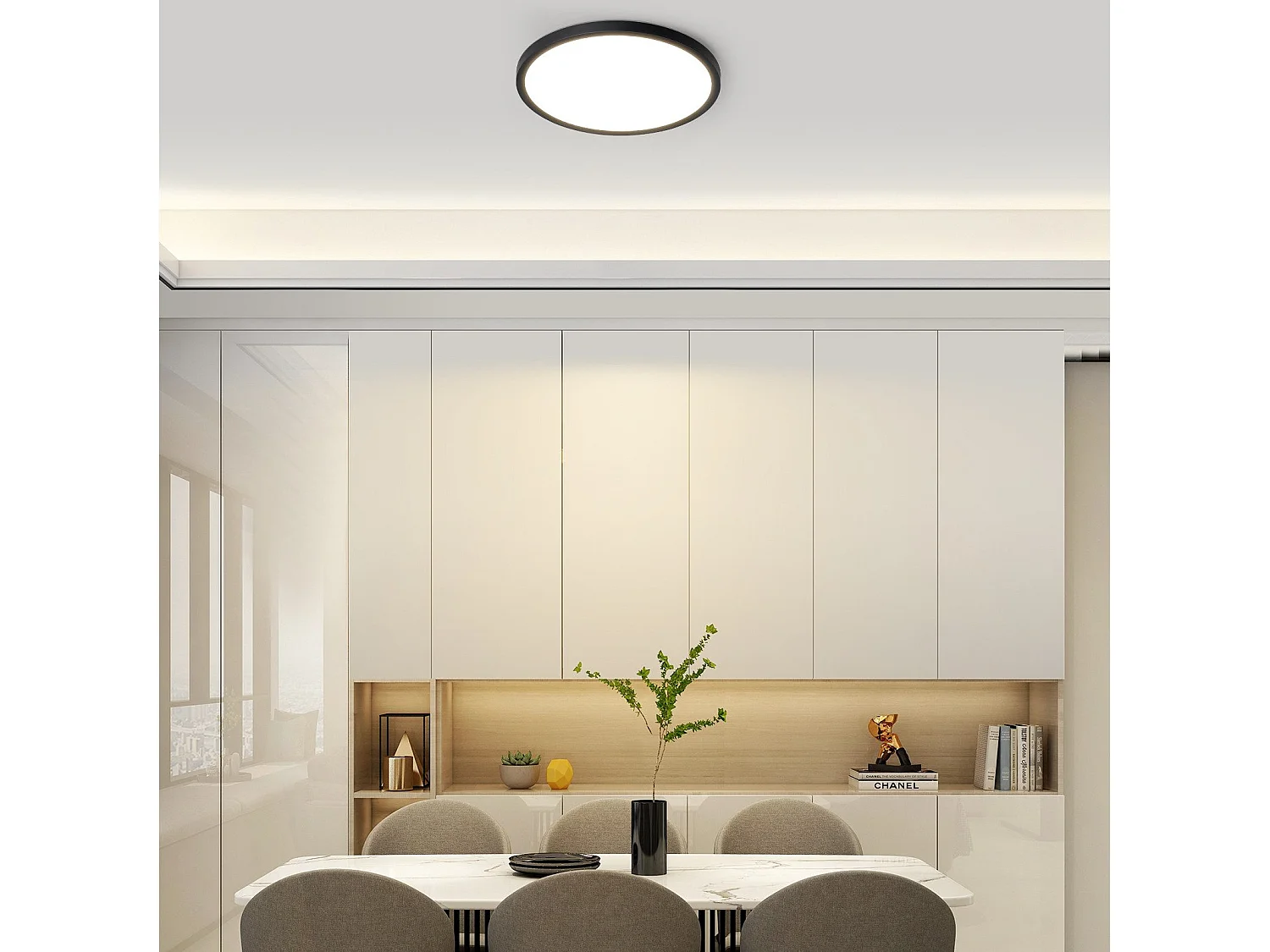 NETTLIFE Plafonnier LED Salle de bain Plat 30CM 24W Rond  Plafonnier Cuisine Non-variable