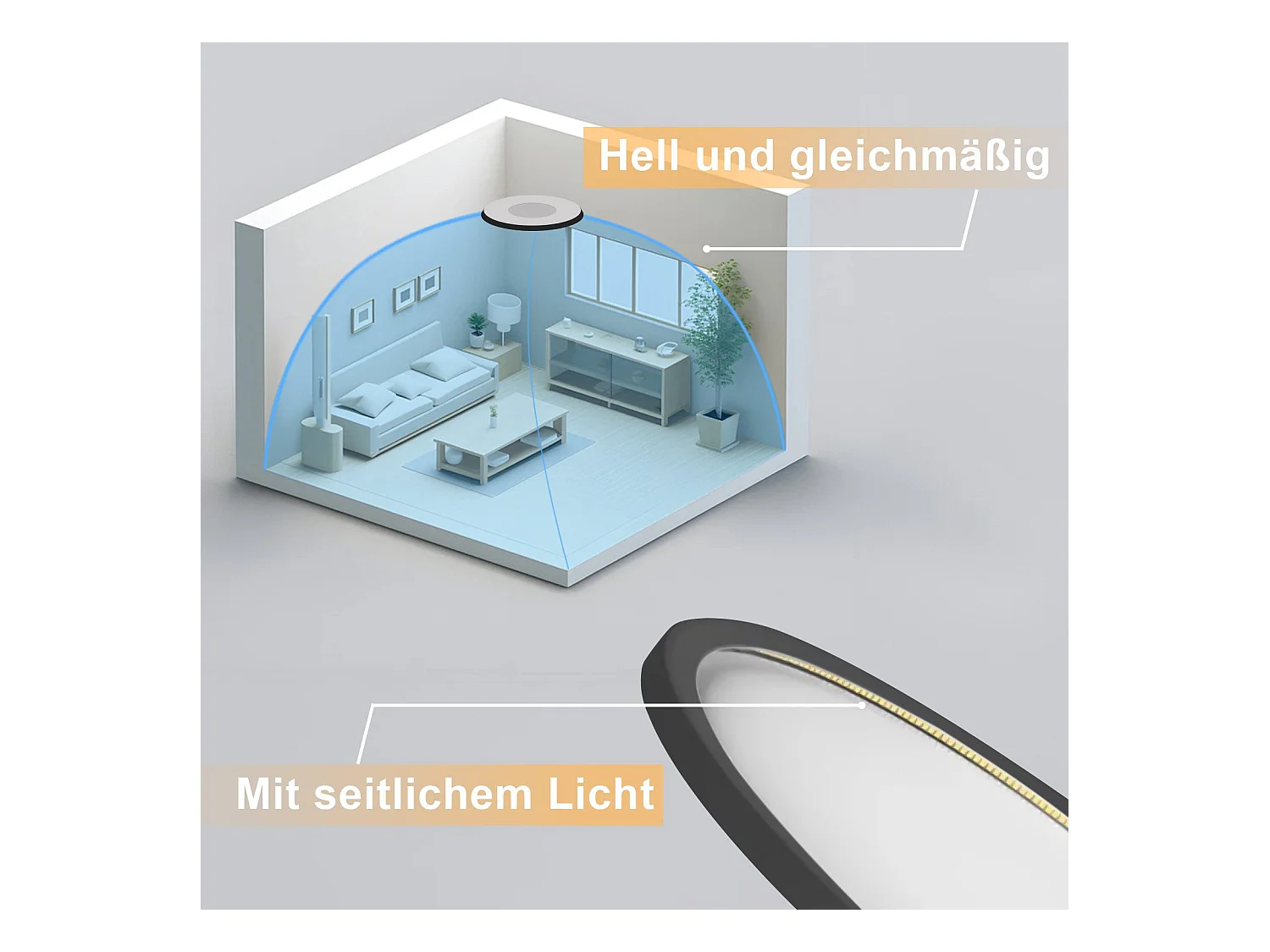 NETTLIFE Plafonnier LED Salle de bain Plat 30CM 24W Rond  Plafonnier Cuisine Non-variable