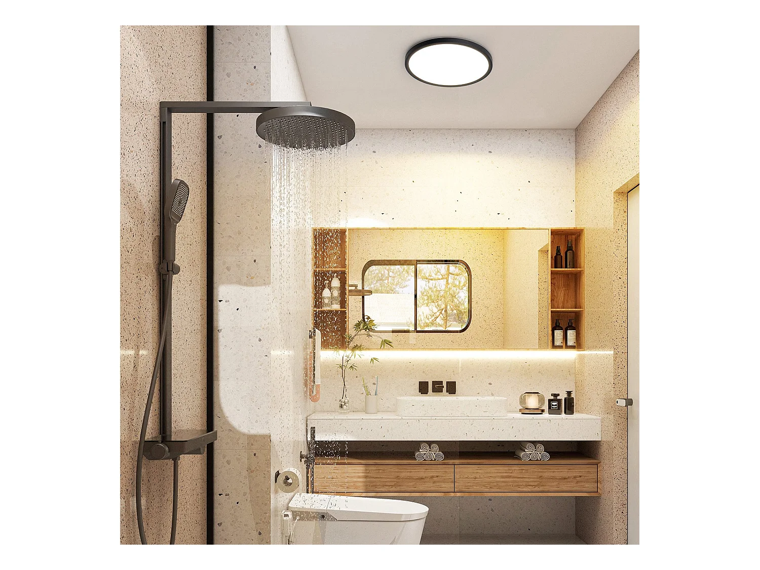 NETTLIFE Plafonnier LED Salle de bain Plat 30CM 24W Rond  Plafonnier Cuisine Non-variable