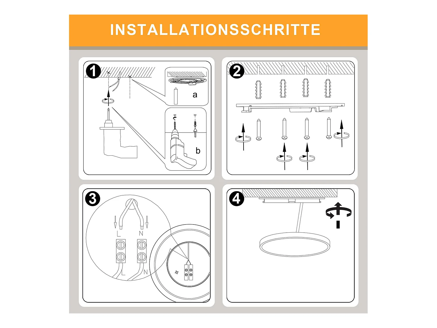 NETTLIFE Plafonnier LED Salle de bain Plat 30CM 24W Rond  Plafonnier Cuisine Non-variable