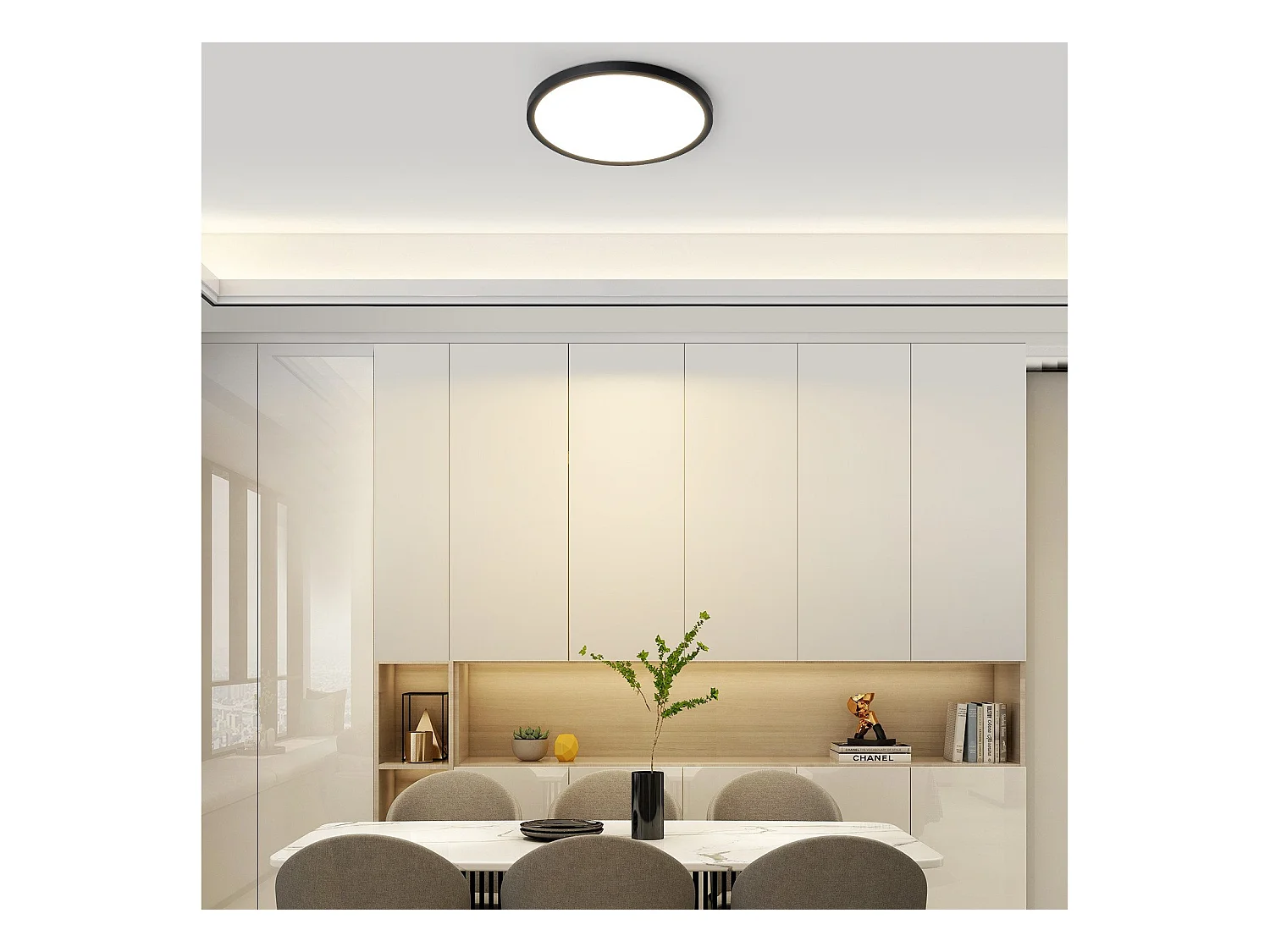 NETTLIFE Plafonnier LED Salle de bain Plat 30CM 24W Rond  Plafonnier Cuisine Non-variable