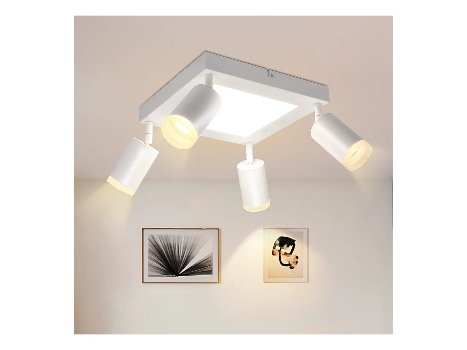 NETTLIFE Spot de plafond 4 ampoules carré 3000K GU10 installation facile blanc chaud orientable 350° moderne