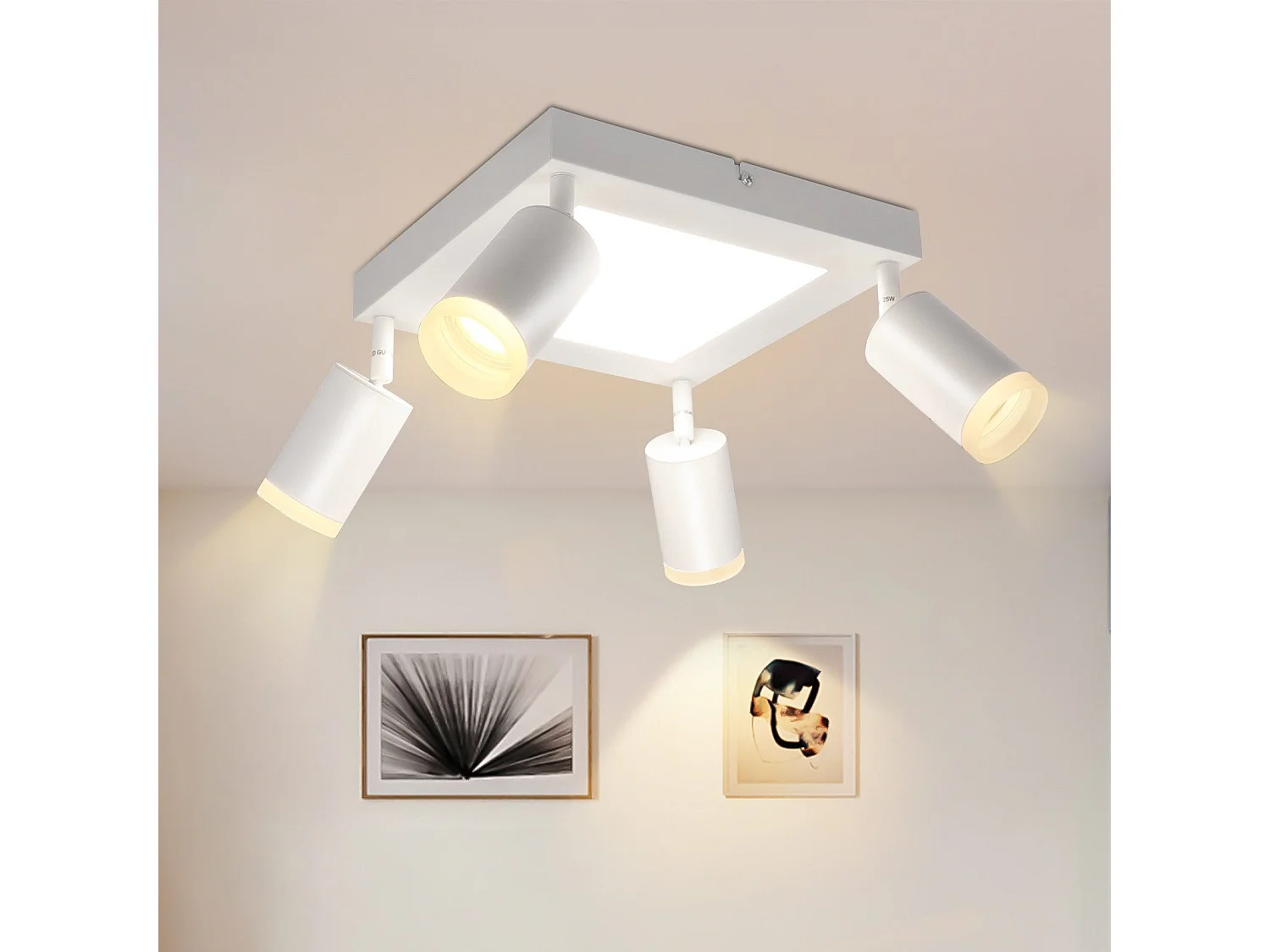 NETTLIFE Plafondspot 4 lampen vierkant 3000K GU10 eenvoudige installatie warm wit 350° verstelbaar modern