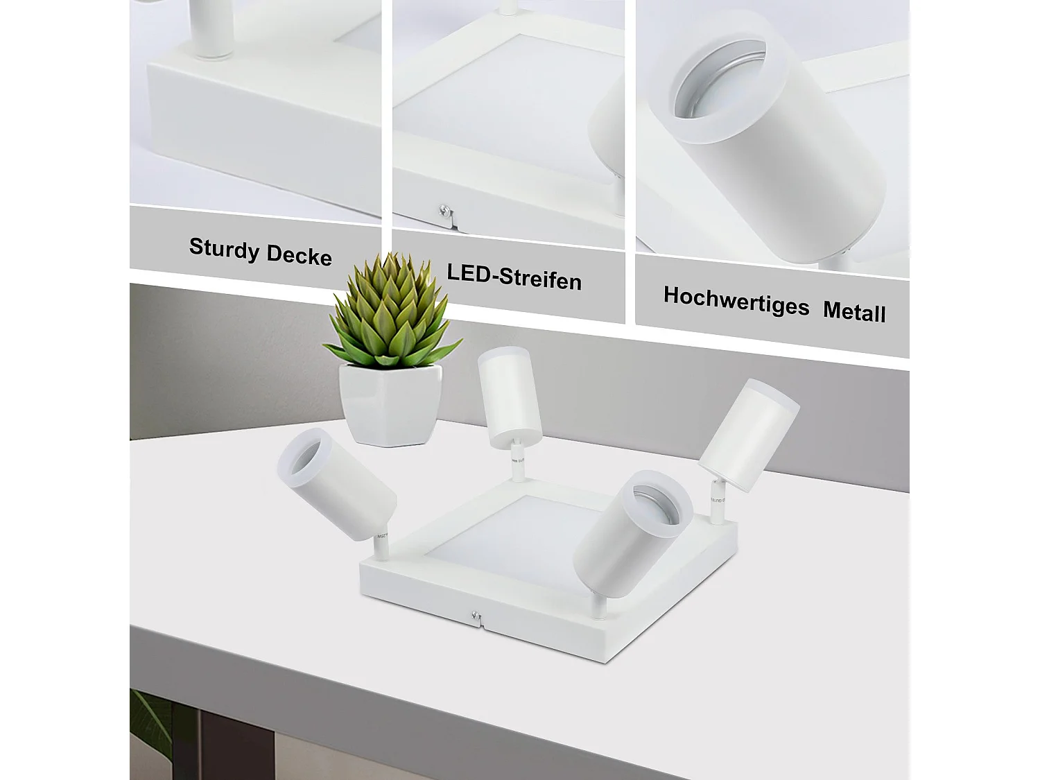 NETTLIFE Plafondspot 4 lampen vierkant 3000K GU10 eenvoudige installatie warm wit 350° verstelbaar modern