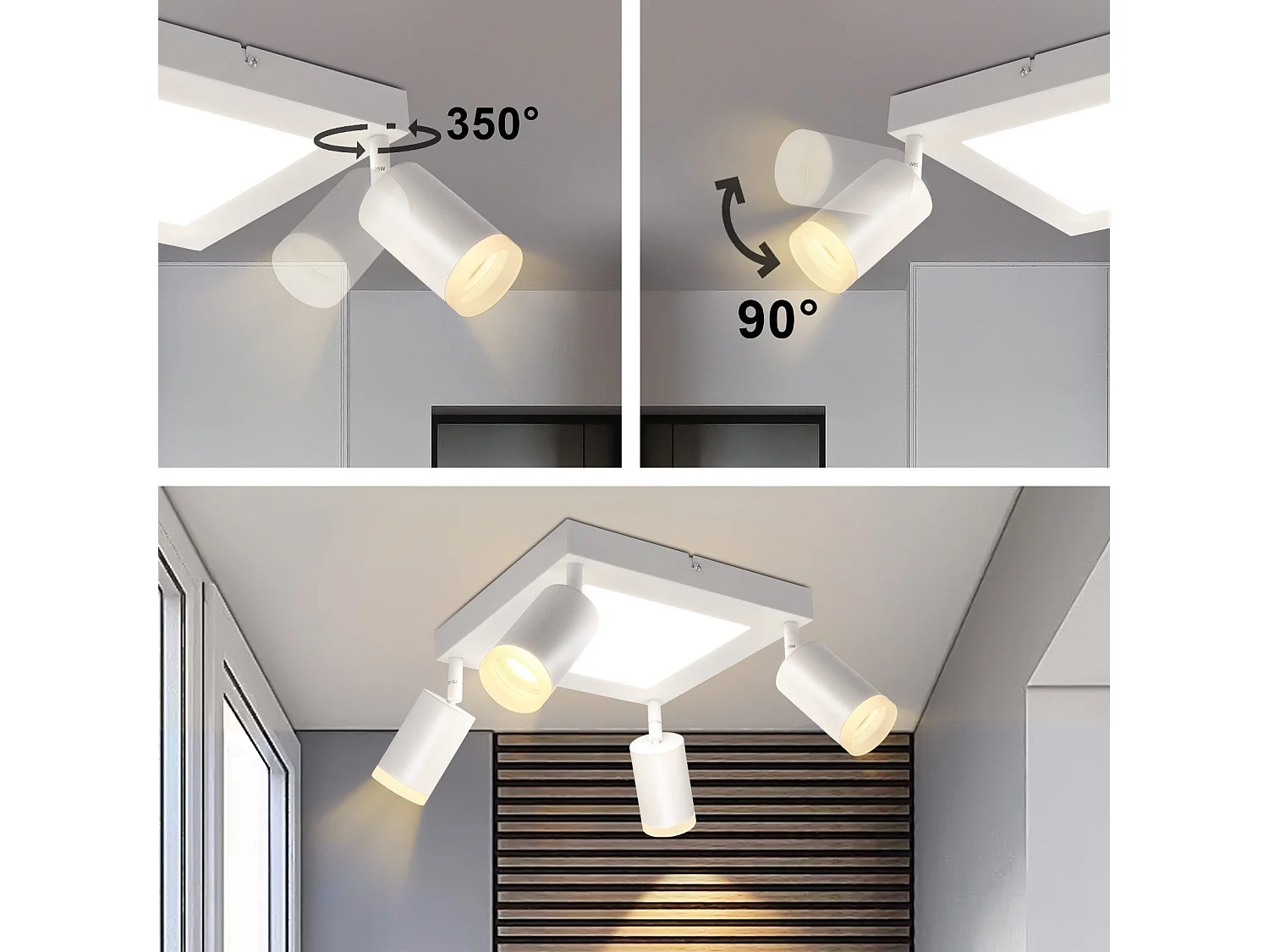 NETTLIFE Plafondspot 4 lampen vierkant 3000K GU10 eenvoudige installatie warm wit 350° verstelbaar modern