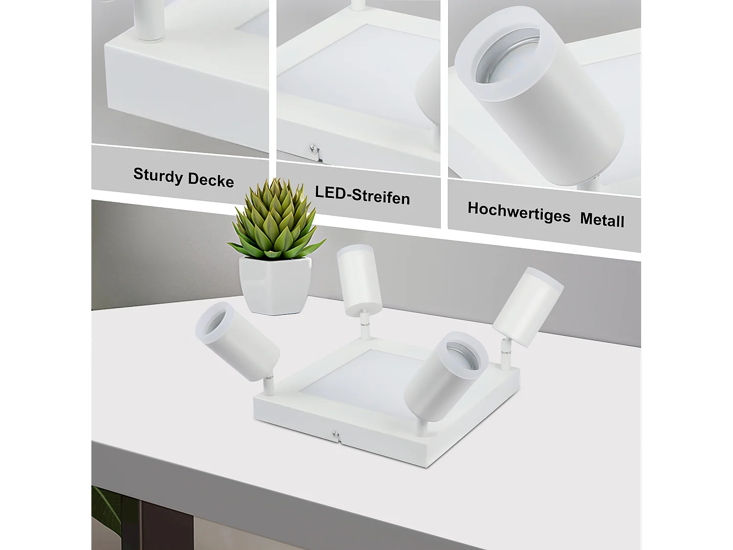 NETTLIFE Spot de plafond 4 ampoules carré 3000K GU10 installation facile blanc chaud orientable 350° moderne