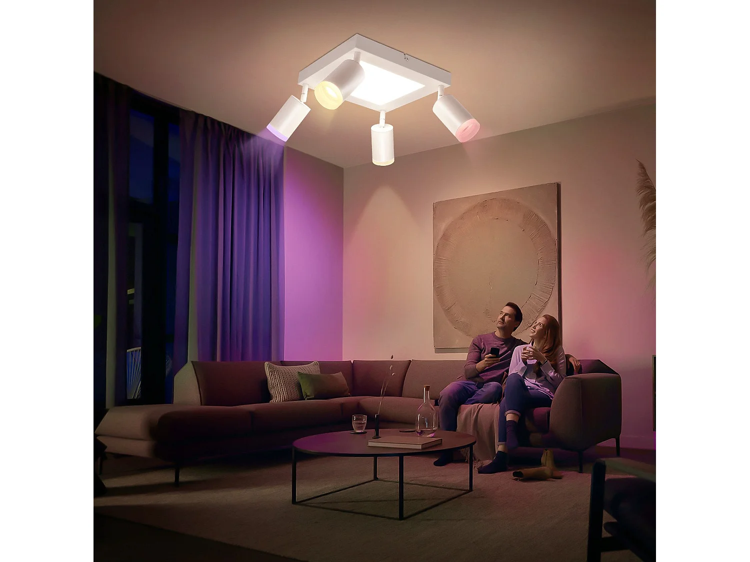 NETTLIFE Faretto quadrato da soffitto a 4 lampadine, 3000K GU10, facile installazione, bianco caldo, orientabile a 350°, moderno