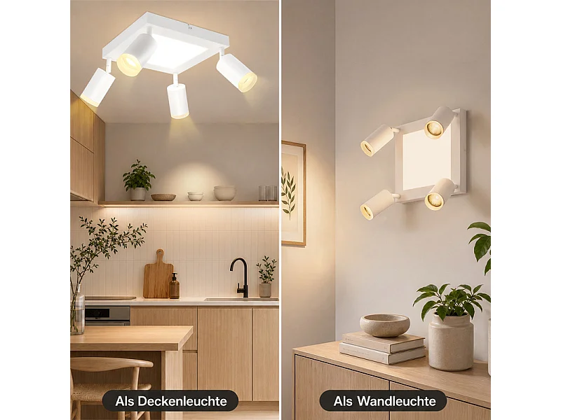 NETTLIFE Foco de techo 4 focos cuadrado 3000K GU10 fácil instalación blanco cálido orientable 350° moderno