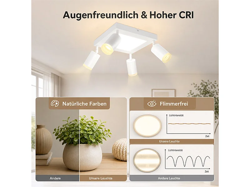 NETTLIFE Foco de techo 4 focos cuadrado 3000K GU10 fácil instalación blanco cálido orientable 350° moderno