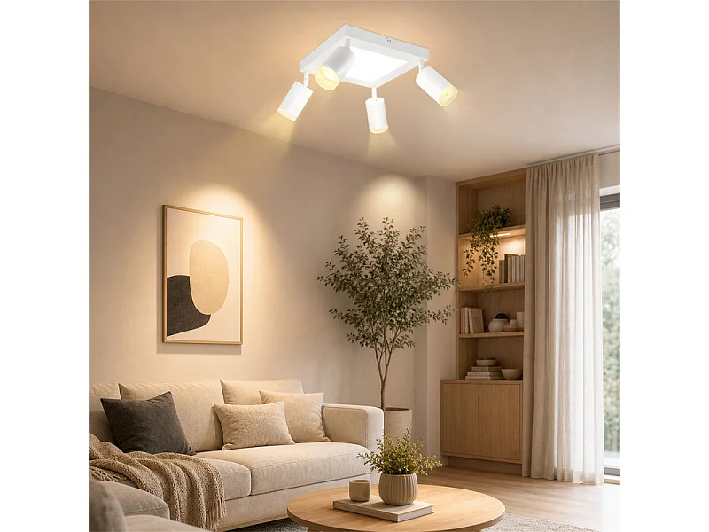 NETTLIFE Foco de techo 4 focos cuadrado 3000K GU10 fácil instalación blanco cálido orientable 350° moderno