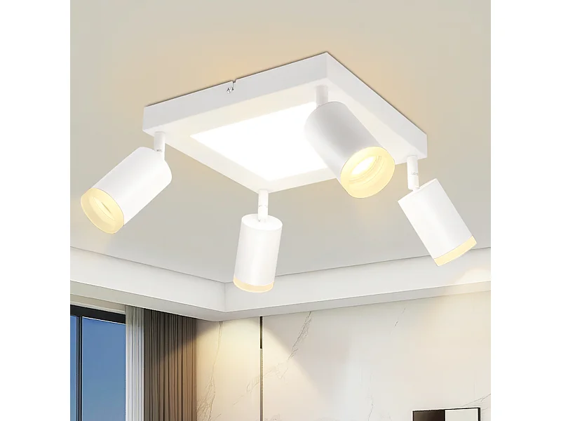 NETTLIFE Spot de plafond 4 ampoules carré 3000K GU10 installation facile blanc chaud orientable 350° moderne