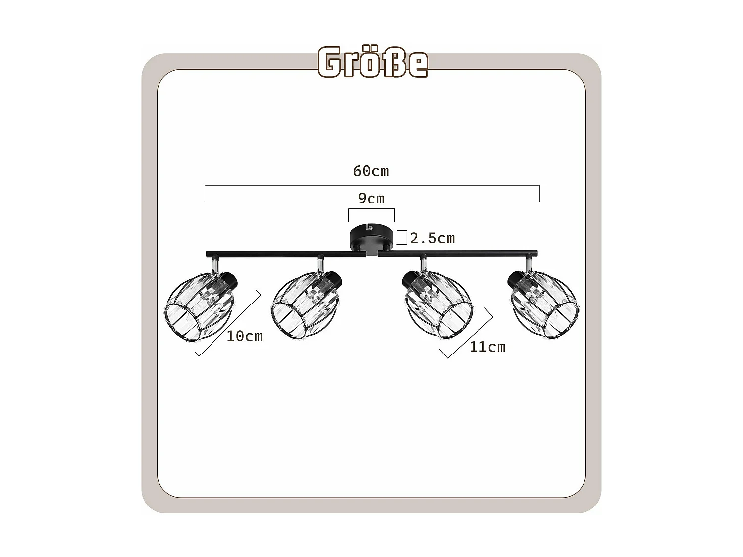 Set van 4 Vintage Zwarte Kristallen Plafondspots E14 voor Gang, 350° Draaibaar, Industrieel