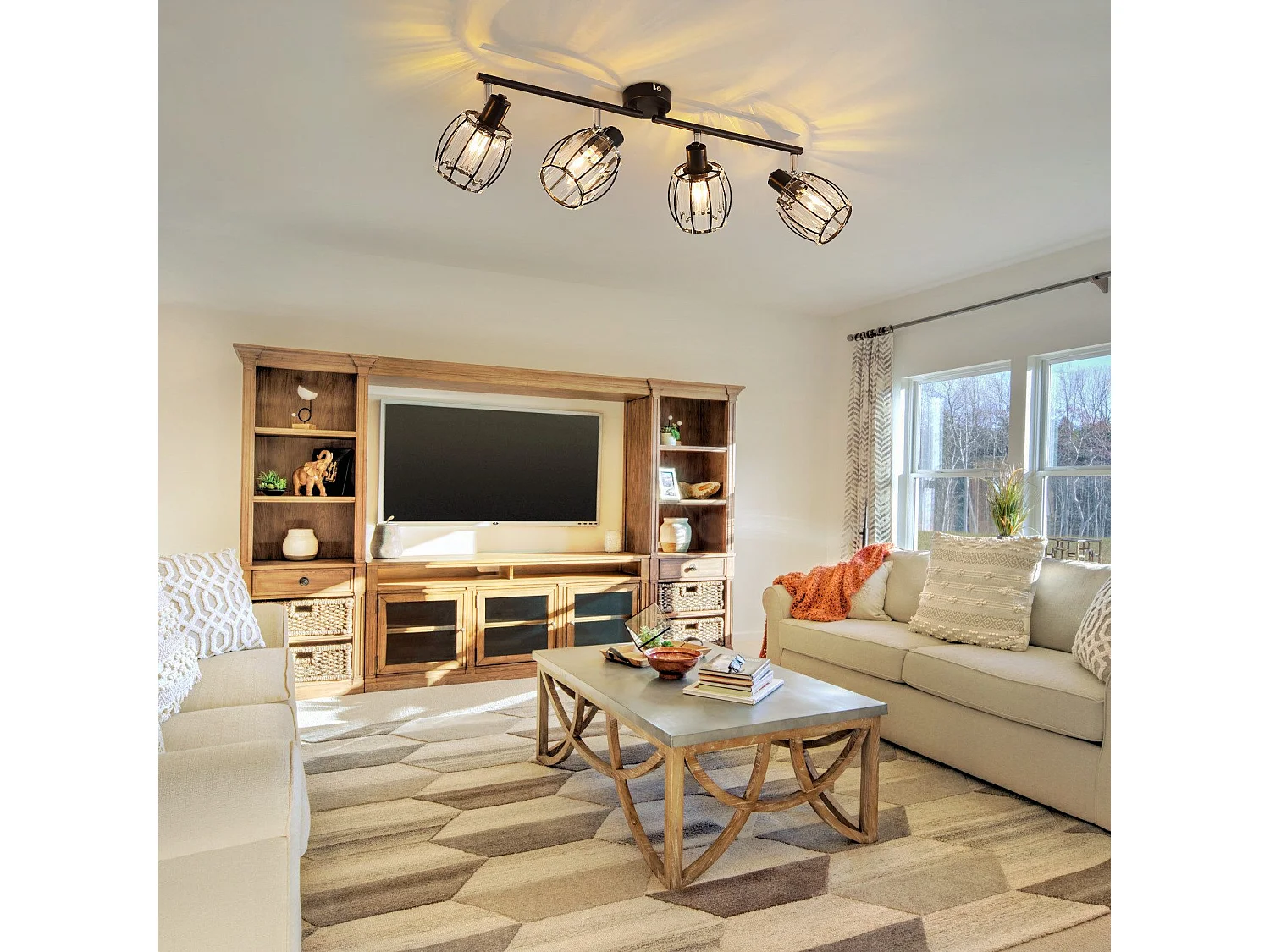 Set van 4 Vintage Zwarte Kristallen Plafondspots E14 voor Gang, 350° Draaibaar, Industrieel