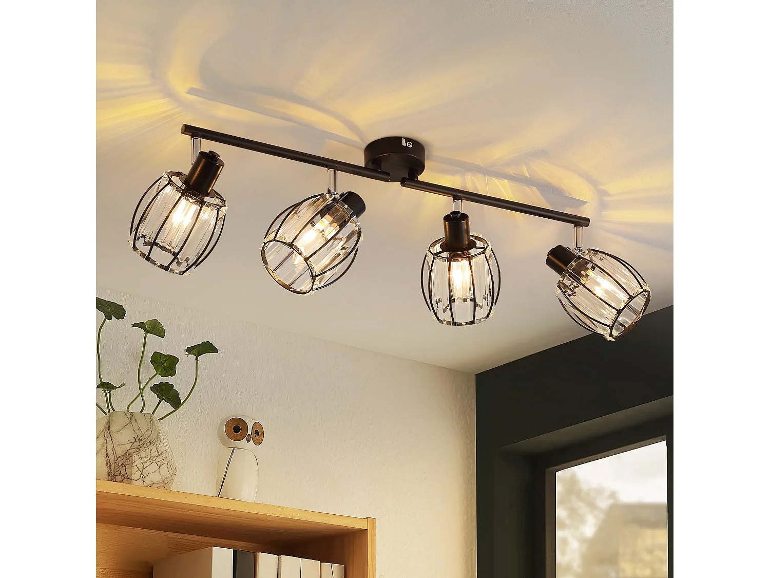 Lot De 4 Spots De Plafond En Cristal Noir Vintage E14 Pour Couloir, Pivotant à 350°, Industriel