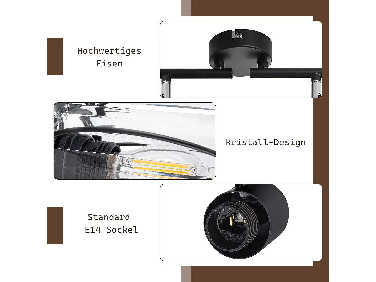 Lot De 4 Spots De Plafond En Cristal Noir Vintage E14 Pour Couloir, Pivotant à 350°, Industriel