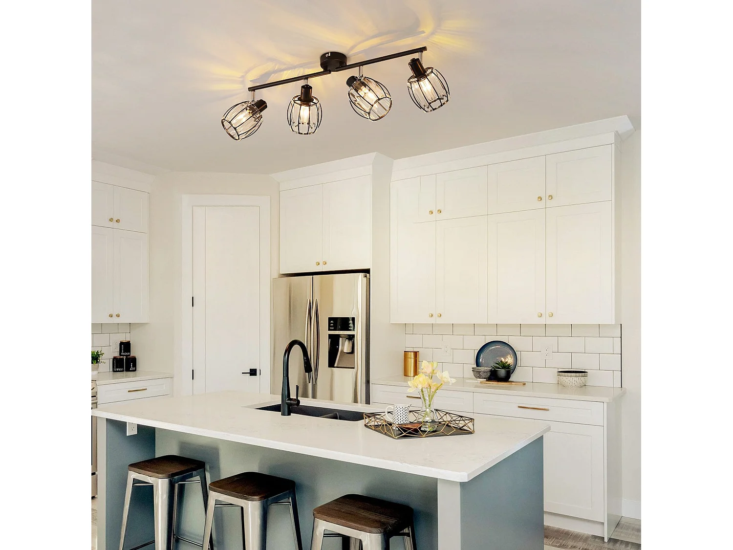 Lot De 4 Spots De Plafond En Cristal Noir Vintage E14 Pour Couloir, Pivotant à 350°, Industriel