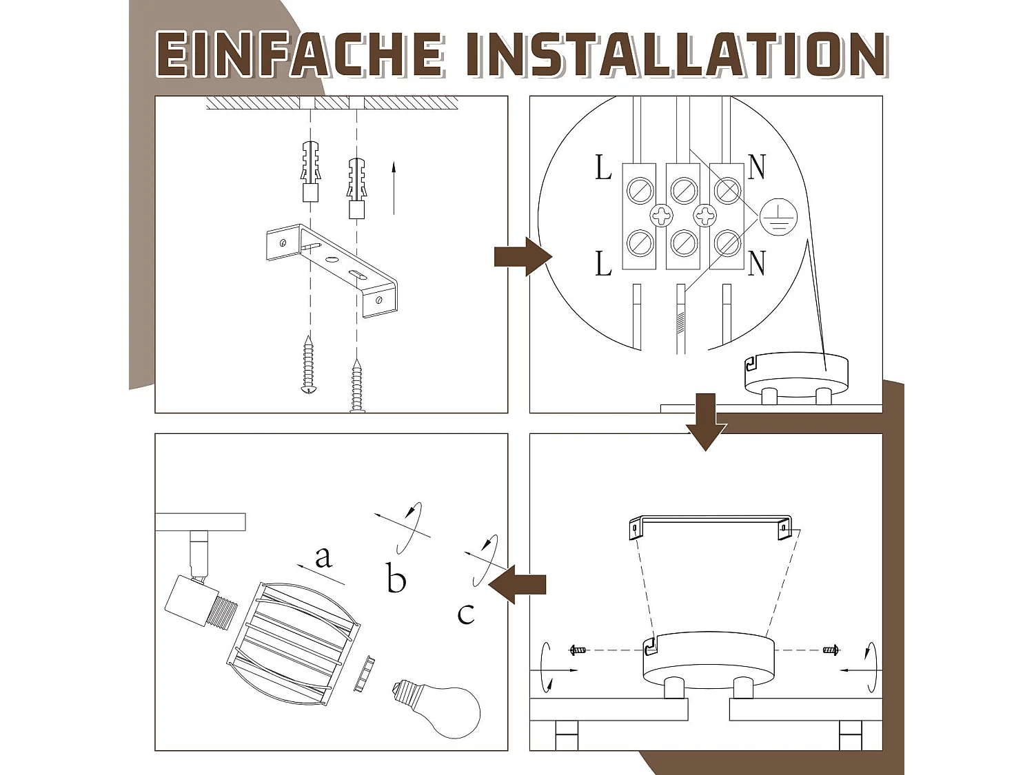Lot De 4 Spots De Plafond En Cristal Noir Vintage E14 Pour Couloir, Pivotant à 350°, Industriel