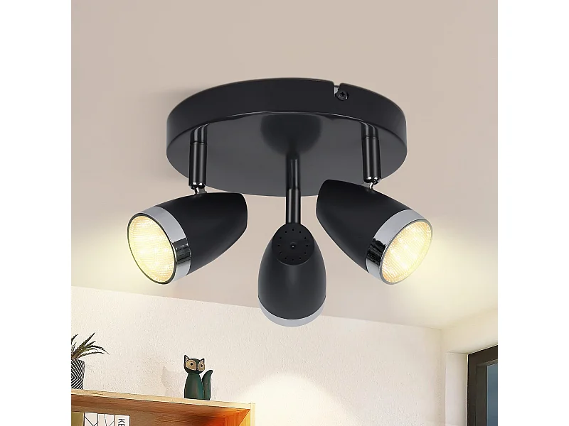 NETTLIFE Spot de plafond LED 3 ampoules moderne 4W noir 3000K orientable 350°