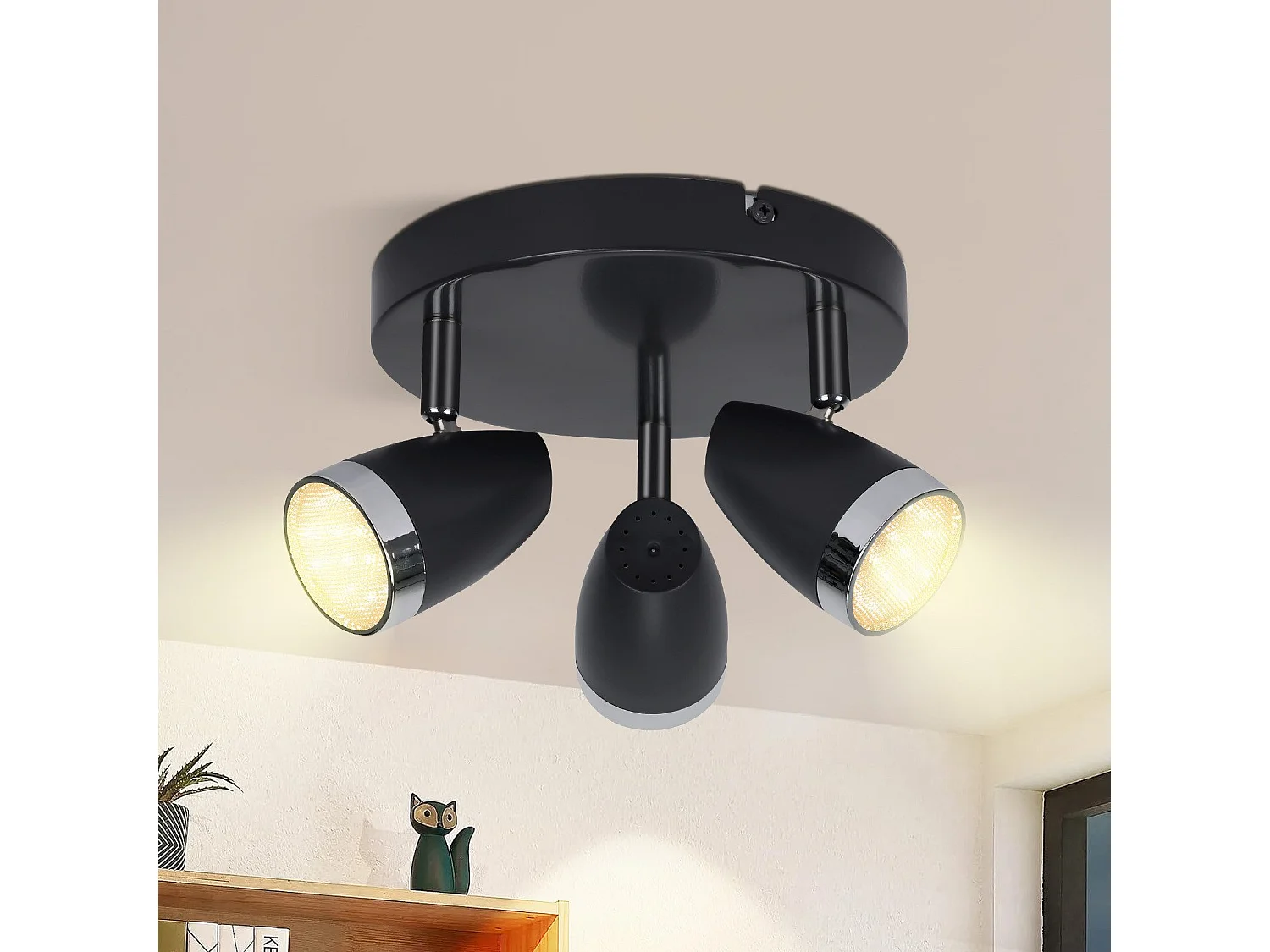 NETTLIFE Spot de plafond LED 3 ampoules moderne 4W noir 3000K orientable 350°