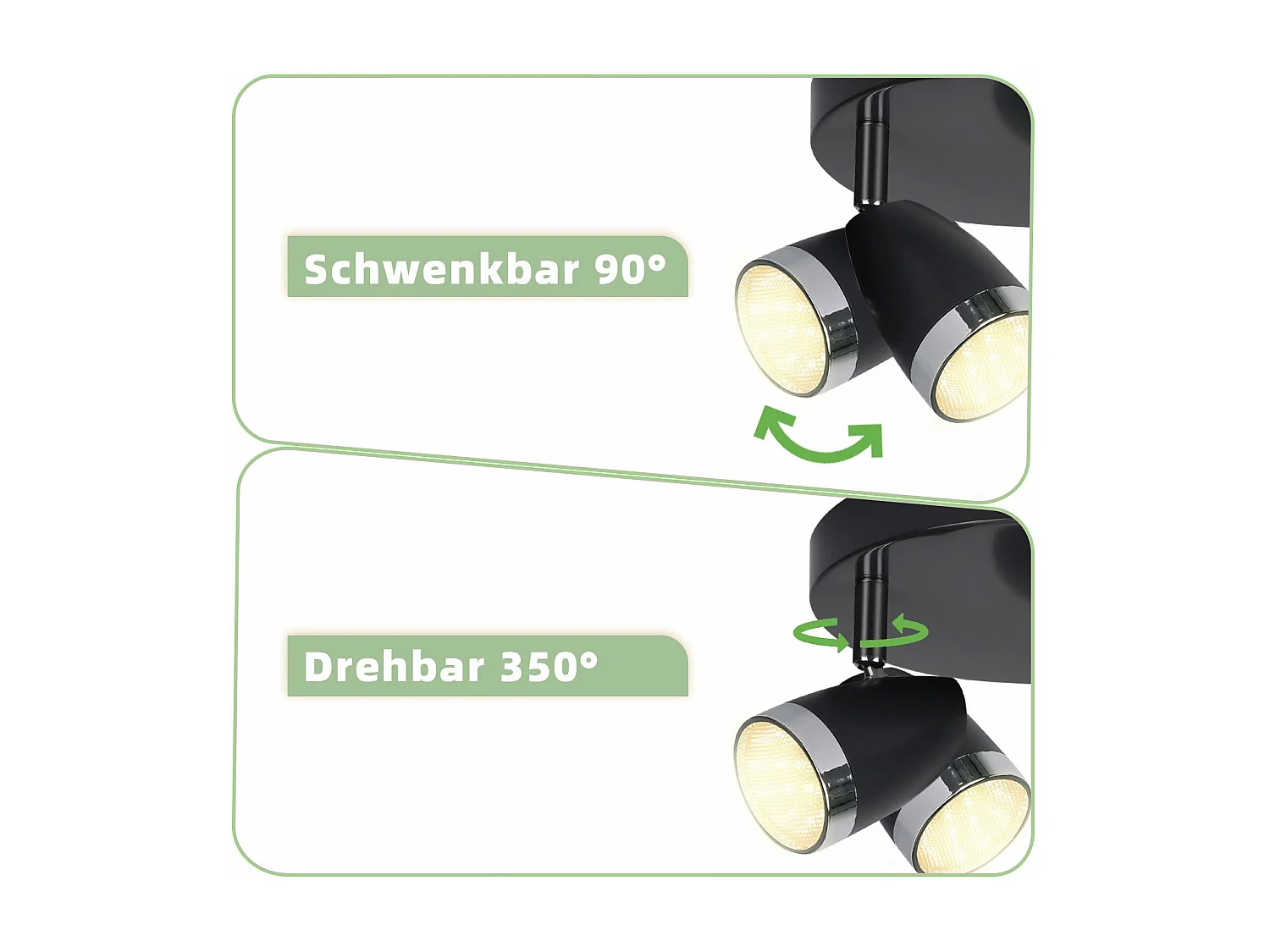 NETTLIFE Spot de plafond LED 3 ampoules moderne 4W noir 3000K orientable 350°