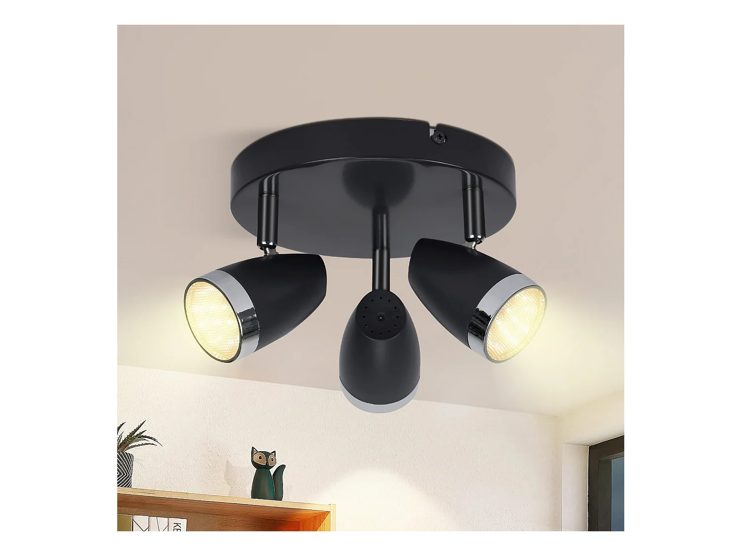 NETTLIFE Spot de plafond LED 3 ampoules moderne 4W noir 3000K orientable 350°