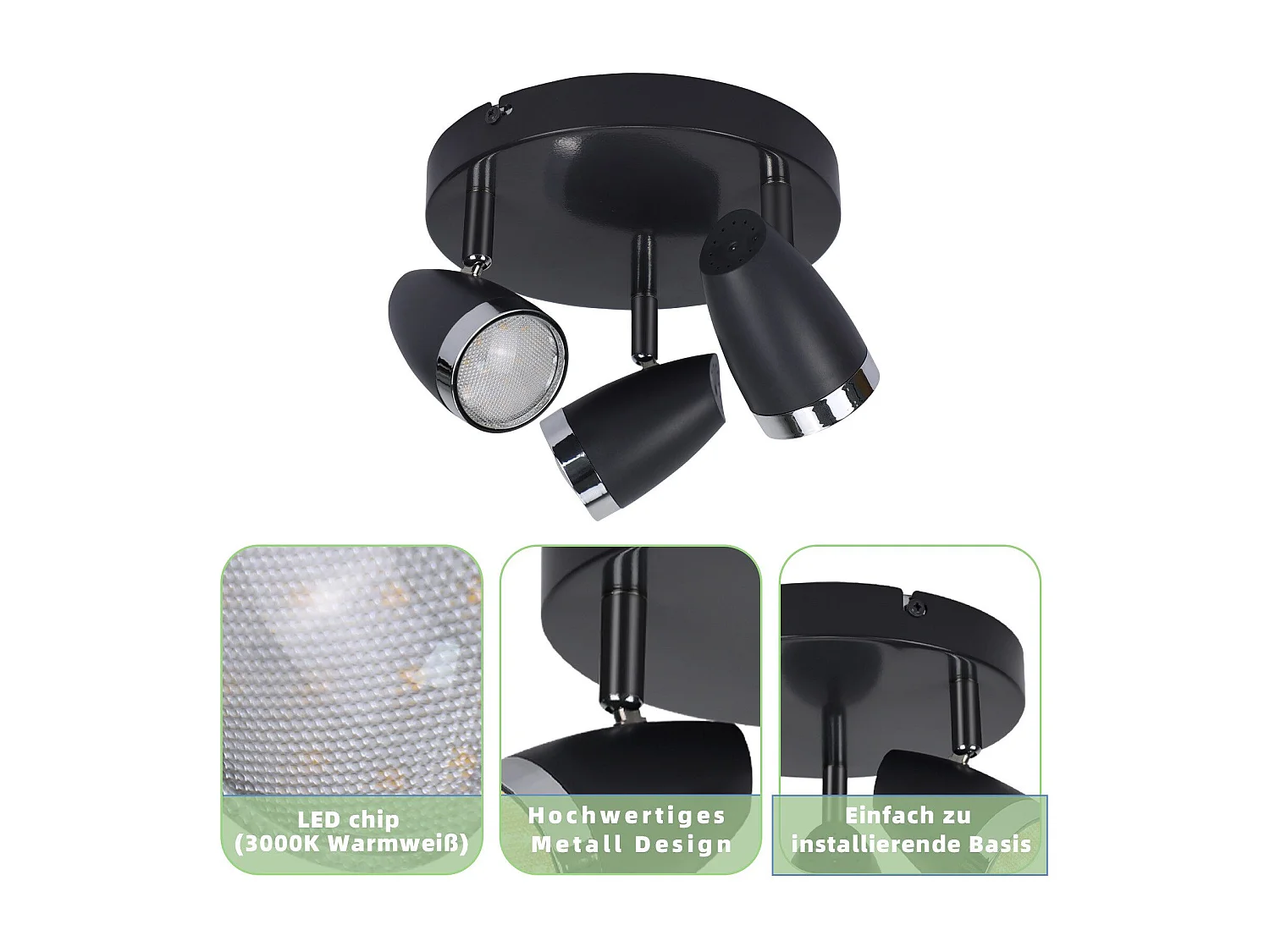 NETTLIFE LED plafondspot 3 lampen modern 4W zwart 3000K verstelbaar 350°