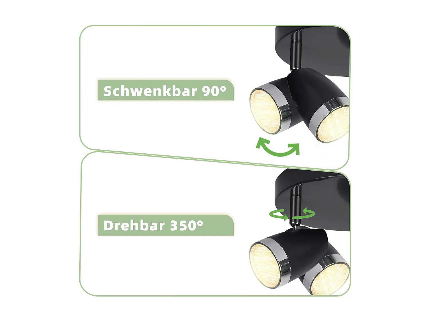 NETTLIFE Spot de plafond LED 3 ampoules moderne 4W noir 3000K orientable 350°