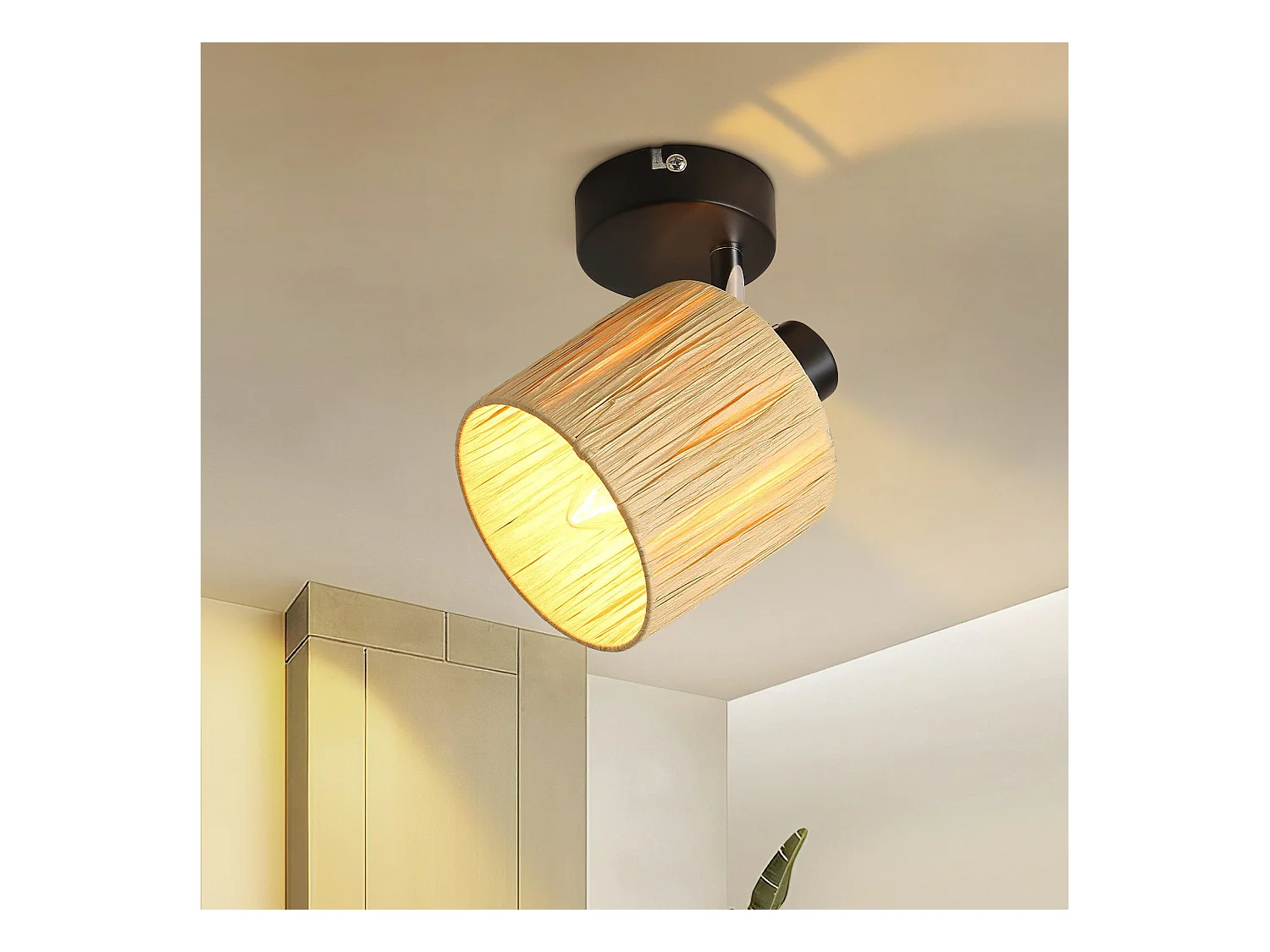 Spot De Plafond 1 Flamme Noir E14 Papier Naturel Plafonnier Chambre