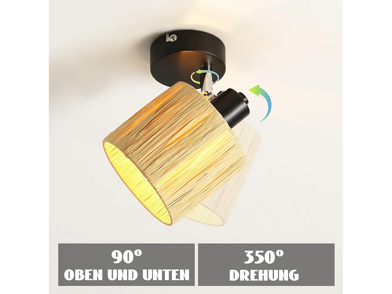 Plafondspot 1 Vlam Zwart E14 Natuurlijk Papier Plafondlamp Slaapkamer