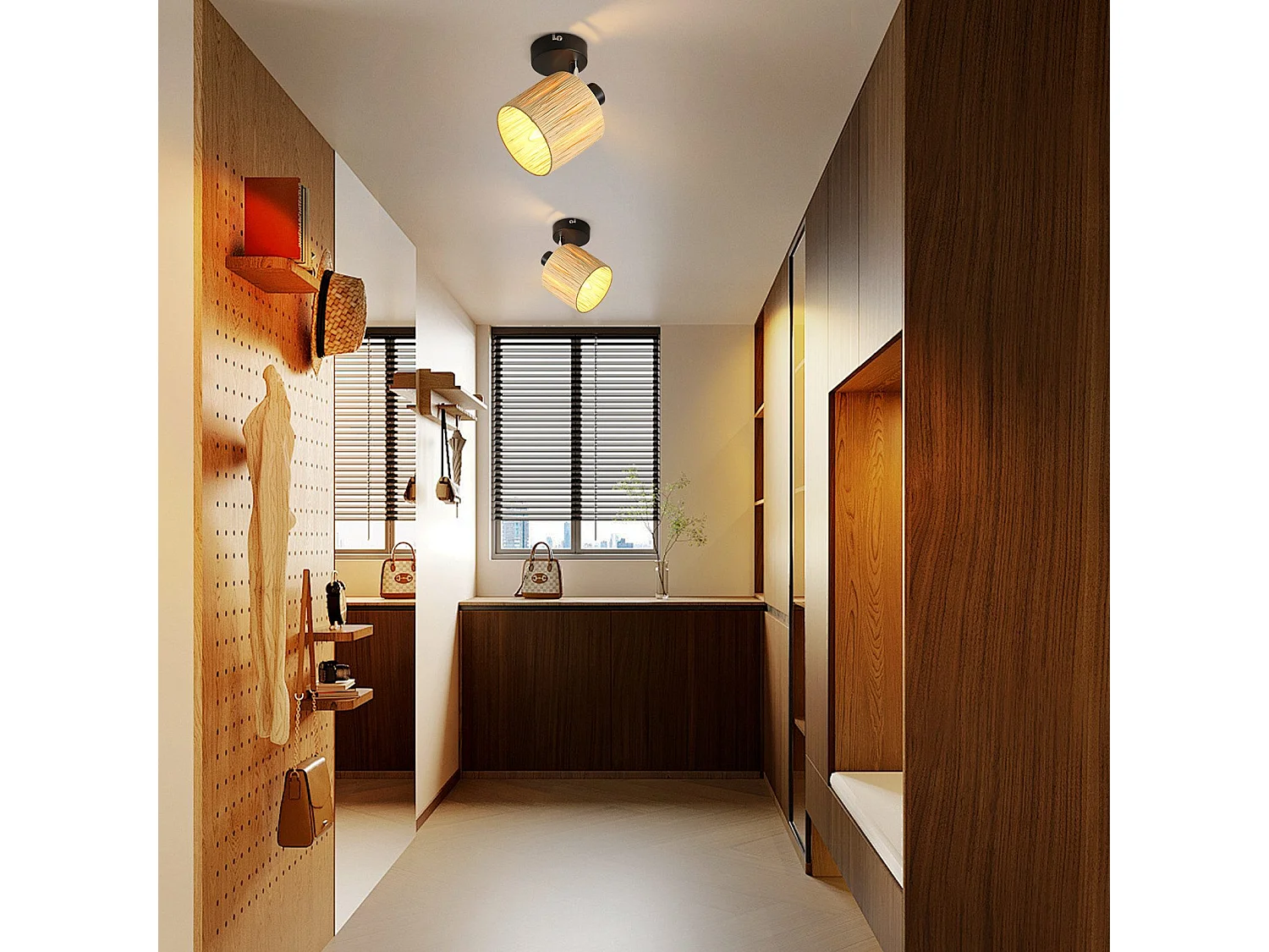 Plafondspot 1 Vlam Zwart E14 Natuurlijk Papier Plafondlamp Slaapkamer