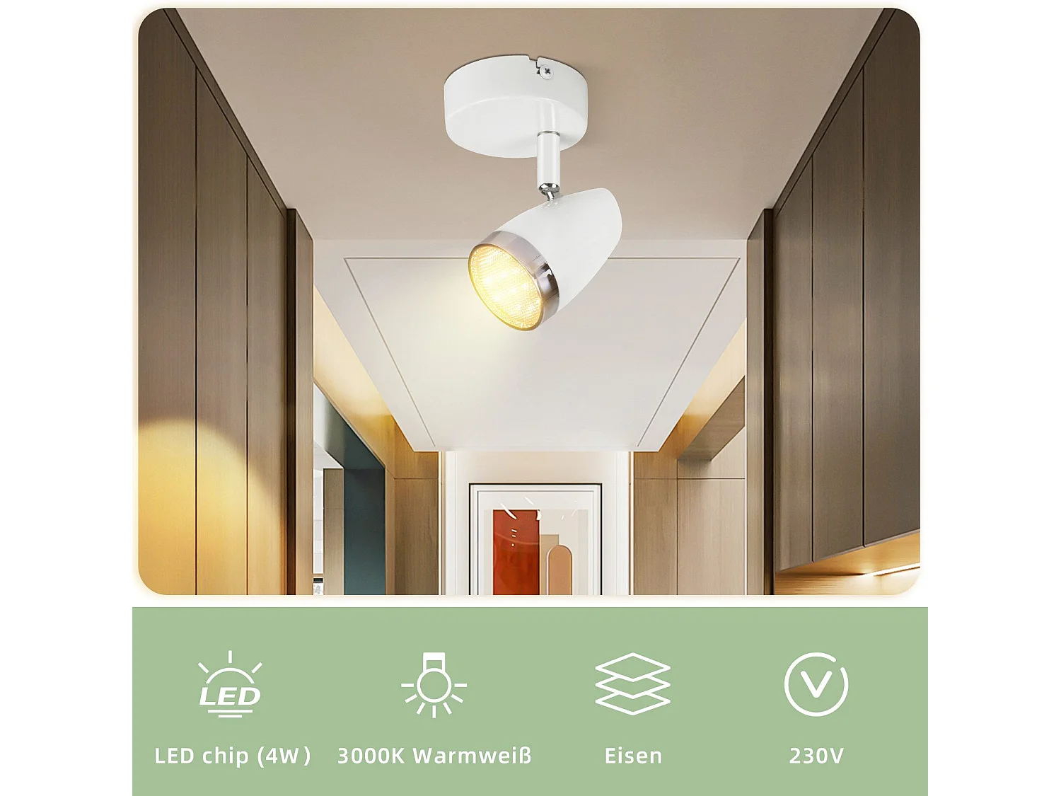 NETTLIFE Foco de techo 1 llama 4W plafón orientable 350° salón