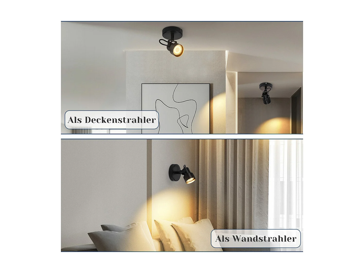 NETTLIFE Spot de plafond noir - Plafonnier vintage GU10 Lampe de cuisine pour salon couloir