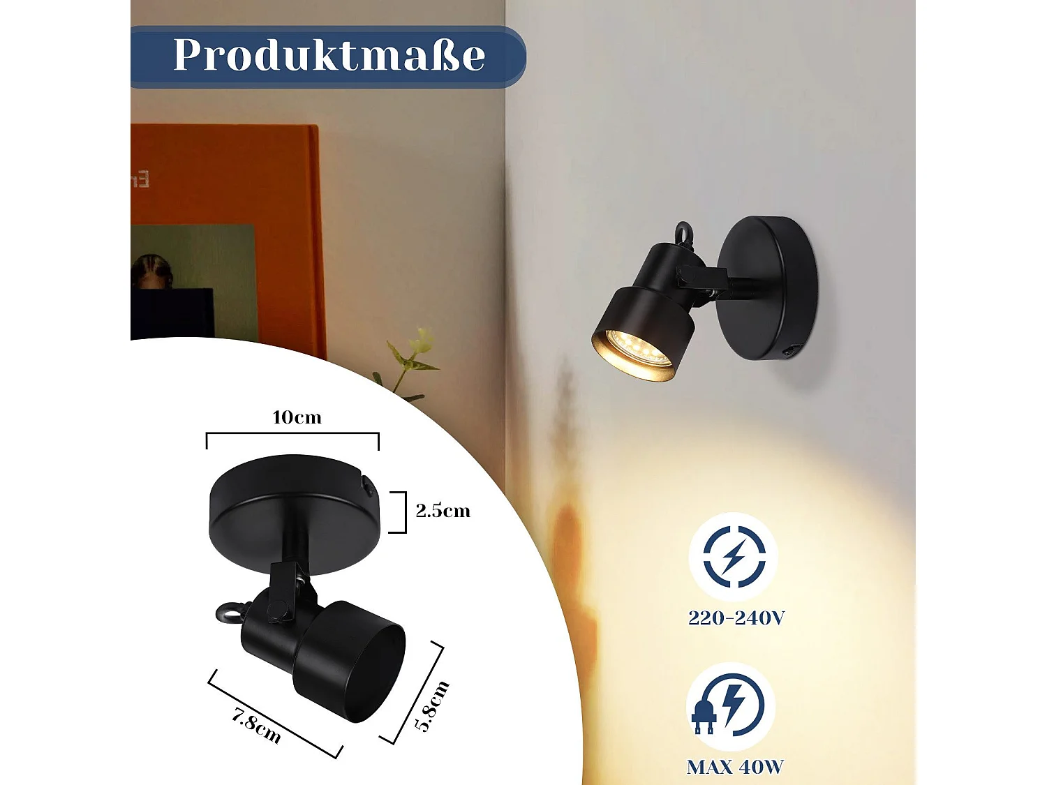 NETTLIFE Spot de plafond noir - Plafonnier vintage GU10 Lampe de cuisine pour salon couloir